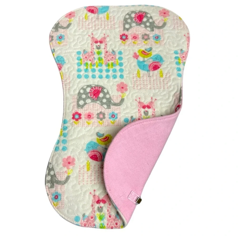 Hand Crafted Baby Burp Cloth Flannel Contoured Padded Fabric Quilted Reversible